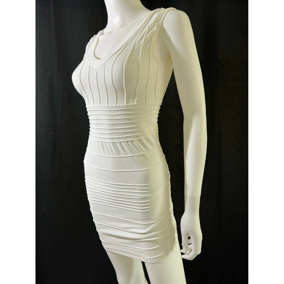 Colorful Women's Mini Dress Bodycon White Spandex V-Neck Sleeveless One Size - Picture 10 of 11